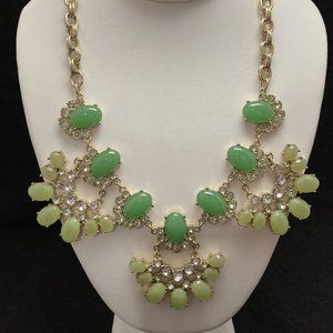 J. Crew Signed Green Rhinestone Bold Statement Necklace 21'' Gold Tone Dustbag